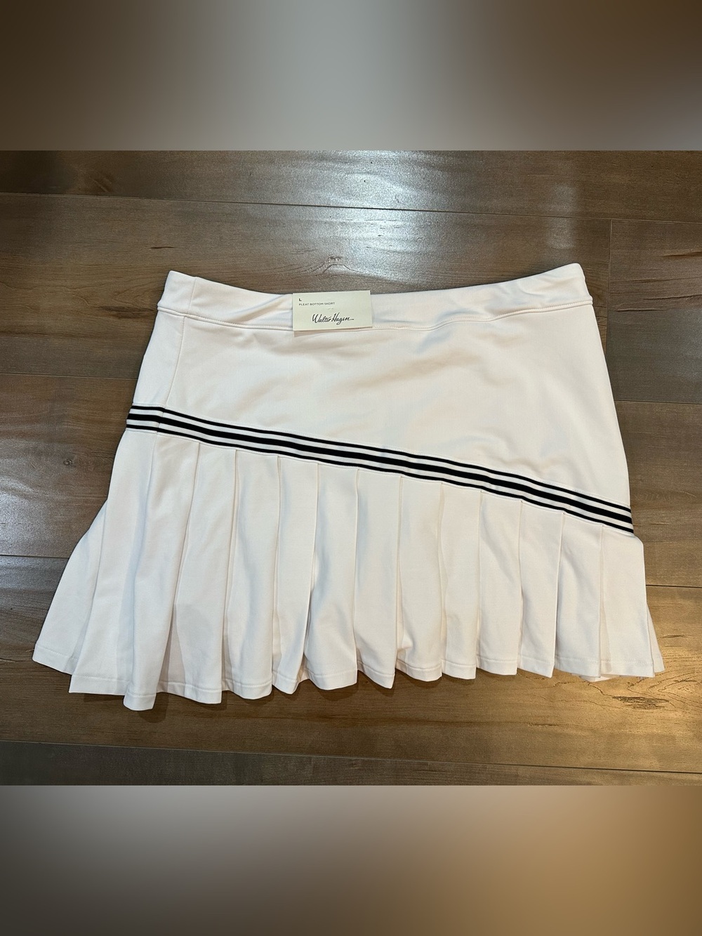 Walter Hagen White Pleated Tennis Skirt with Black Stripe